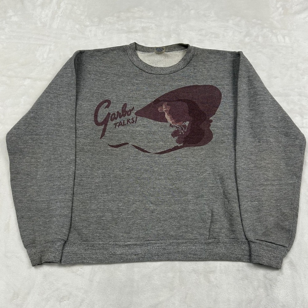 Russell Athletic Sweatshirt Mens Medium Gray Garbo Talks Vintage 80s Graphic